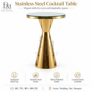 Gold Stainless Steel Hourglass Cocktail <b>Table</b> for Wedding Banquet Event Rental with Mirror Glass Top for Hotel Project Buyer - Product Image 3
