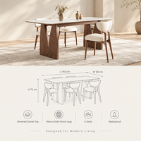 Table à manger moderne de style mid-century en pierre frittée, plateau blanc, pieds en bois de frêne en V, table de cuisine rectangulaire pour la maison