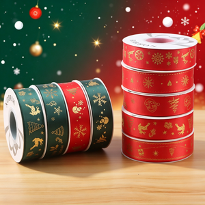 Cinta Navideña SEEWIN con Diseño Personalizado, Rollo de Satén de Poliéster con Estampado Dorado, 25 mm x 50 Yardas, Embalaje Ecológico para Cajas Navideñas - Product Image 2