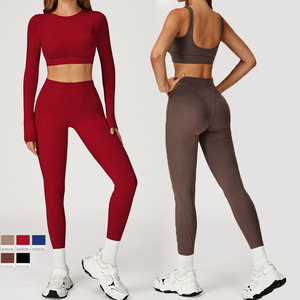 Shinbene 4PCS dài tay áo Crop Top Bộ phụ nữ Hip Up Quần Short xà cạp phòng tập thể dục Yoga hoạt động mặc trang phục - Product Image 2