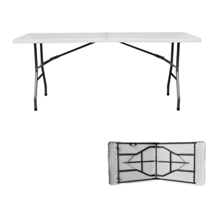 Mesa plegable de <span class=keywords><strong>HDPE</strong></span> de plástico blanco ligero de 6 pies con marco de metal para comidas en hoteles y restaurantes, fiestas al aire libre y uso en el jardín - Product Image 5