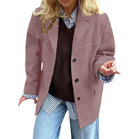 Kadın Sonbahar Vintage Blazer Bol Kesim Uzun Kollu Tek Göğüslü Düğmeli Cepli Kahverengi Günlük Toptan Tedarik