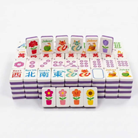 Set Ubin Mahjong Amerika Modern Akrilik Berembos dengan Kotak Spons Tiga Lapis, Papan Berukir, Kit Permainan Portabel untuk Perjalanan