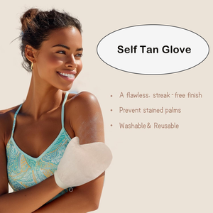 Tùy chỉnh tự giả sunless tan <span class=keywords><strong>Applicator</strong></span> Mitt Bronzing có thể giặt nhung màu be thuộc da Mitts tự Tanner tự thuộc da Mitt găng tay - Product Image 5