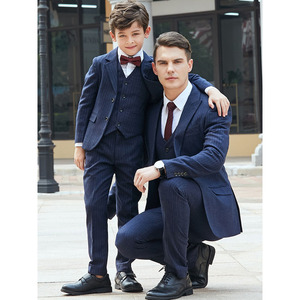 Personalizzazione di alta qualità abbigliamento abbinato abito da sposa da sposo da uomo Plaid blu Navy padre figlio abiti - Product Image 3