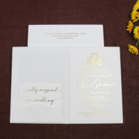 Gran oferta, folleto de tapa dura personalizado, Suite de invitación de boda con cubierta de iniciales de lámina dorada, sobre, bolsillo RSVP