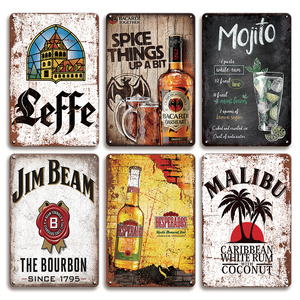 Ensemble de panneaux métalliques vintage pour marques d'alcool, décoration murale rétro pour bar et cave à homme (bière, rhum, whisky) - Product Image 1