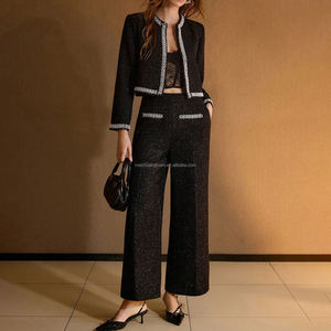 Costume en tweed avec détails perlés <span class=keywords><strong>pour</strong></span> femme, <span class=keywords><strong>ensemble</strong></span> <span class=keywords><strong>pantalon</strong></span>, <span class=keywords><strong>pour</strong></span> le travail, <span class=keywords><strong>pour</strong></span> femmes d'affaires - Product Image 1