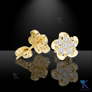 Lab Grown Diamond Minimalist Floral Pinwheel <b>Stud</b> Earrings 6 Stone Cluster 14K 18K Solid Gold Fine Women Jewelry Wedding Party - Product Image 1