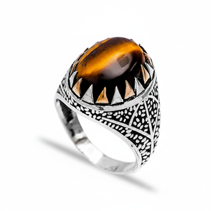 Cat Eye Gemstone Authentic <b>Men</b> <b>Ring</b> Turkish Wholesale Handmade 925 Sterling Silver Jewelry <b>for</b> <b>Men</b> - Product Image 2