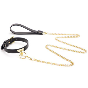 Collier pour chien en cuir avec laisse en chaîne, couleur or, jouets pour adultes - Product Image 4