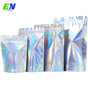Holographic Bags Bag Holographic Bag Holographic Mylar Bags Custom Rainbow Color Smell Proof Resealable Flat Mini Zip-lock Packaging Bag For Food Storage