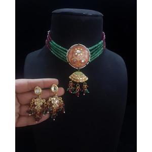 Ensemble de bijoux ethniques en pierre Kundan, bijoux de mode indiens, pour mariage, fête, longues boucles d'oreilles, collier ras du cou pour fiançailles - Product Image 4