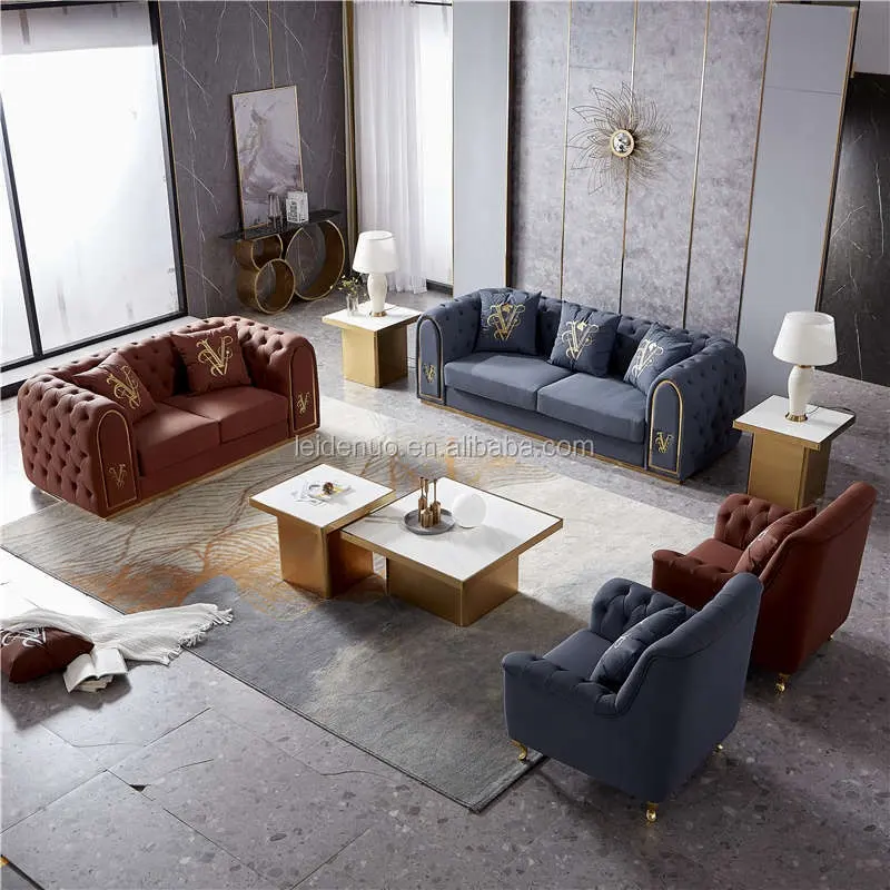 Italian modern furniture custom leather Chesterfield sofa retro design leather sofa
