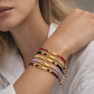 Pulsera de <span class=keywords><strong>Hilo</strong></span> Trenzado con Dije de Eslabones Chapados en Oro Resoul, Pulseras Ajustables para Parejas, Joyería de Moda para Mujer y Hombre - Product Image 3