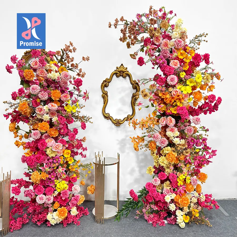 Promise Outdoor Indoor Wedding Decoration Silk Artificial Colorful Flower Arch Wedding Arch