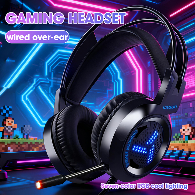 Bass Headphones Wired Game Over-ear Dynamic Driver Active Noise Cancellation Private Mold Bass Boost Touch Control Luminous AAC