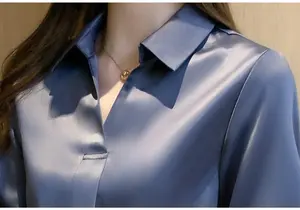 Blusa de chiffon manga longa feminina, camisa para primavera e outono, gola invertida, blusa de escritório branca, tops blusa 1130 #
