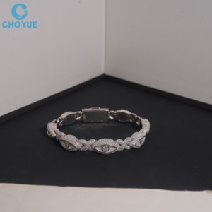 Pulsera de Cadena de Plata 925 con Moissanita VVS, Bañada en Rodio, Diseño de Ojo, Lujosa, Unisex, para Uso Diario, Joyería de Moda - Product Image 1