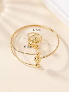 Vintage basit altın Metal horoz ve top yüzükler kadınlar erkekler için açık bilezik yüzük seti hediye takı - Product Image 6