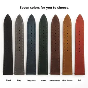 Wholesale Genuine Leather Stainless Steel Watch <b>Strap</b> 18-24mm Universal Retro Butterfly Buckle Quick Release Watch Band - Product Image 6