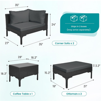 Ensemble de canapés de conversation en osier, canapé sectionnel de patio en rotin, mobilier de loisirs pour jardin et balcon extérieur