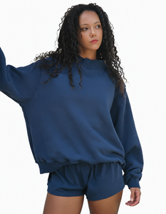 Sweat-shirt décontracté à col montant et manches longues en coton éponge 100 % pour femme, avec logo personnalisé, collection Printemps 2026 - Product Image 1