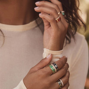 925 plata esterlina 18K chapado en oro 2025 tendencia esmalte <span class=keywords><strong>Hamsa</strong></span> mal de ojo media luna símbolo protección banda anillo - Product Image 2