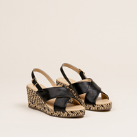 Le plus récent personnalisé corde de chanvre été Espadrille à feuilles persistantes haute plate-forme à talons ronds et en cuir véritable doublure Sexy sandales compensées