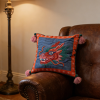 Housse de coussin brodée avec un dragon chinois, coussin décoratif oriental bohème pour la décoration de la maison
