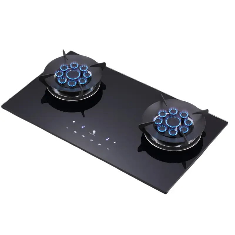 High Quality Factory Build in Double Burners Gas Stove with Tempered Glass Black Touch Screen 220V Piano Cottura Ceramic / Glass