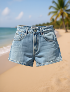 กางเกงยีนส์ขาสั้นเอวสูงสำหรับผู้หญิง ยี่ห้อมิฮาระ ยาซุฮิโระ สีซีด ทรงตรง สวมใส่สบาย ระบายอากาศได้ดี เหมาะสำหรับฤดูร้อน ทรงปกติ ติดกระดุม - Product Image 2