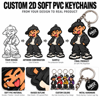 Porte-clés Anime Personnalisé OEM, Porte-clés Personnage Rappeur en PVC Souple 2D avec Étiquette Logo pour Cadeaux Promotionnels