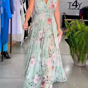 Off The Shoulder Backless Printed Chiffon <b>Dress</b> Long Skirt Empire Waist Breathable Women's Summer <b>Dress</b> - Product Image 2