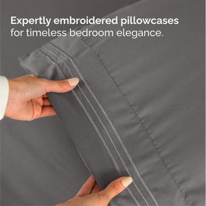 Ensemble de draps de lit rafraîchissants Queen Size 4 pièces, respirants, doux, sans plis, avec poches profondes, certifiés Oeko-Tex, gris foncé - Product Image 6