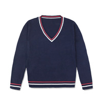 Pull-over en tricot de polyester unisexe à col en V et manches longues, style preppy, coupe ample, pour l'école, accessoires de classe JK, collection automne/hiver