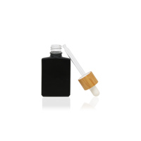 Botol Tetes Kaca Putih Berlapis Embun dengan Tutup Bambu 30ml, Wadah Isi Ulang untuk Serum dan Minyak Esensial, Kemasan Kosmetik