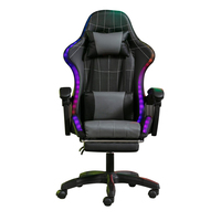 Chaise de jeu pour ordinateur et ordinateur avec lumières LED RVB, chaises de jeu noires réglables en hauteur, massage en cuir PU