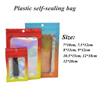 Bolsas de Almacenamiento de Accesorios con Cierre de Cremallera de Plástico Láser Holográfico, Bolsas de Embalaje Reutilizables a Prueba de Polvo con Ventana
