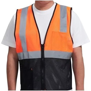Gilet de sécurité réfléchissant en maille noire avec bandes argentées, poches avant zippées, normes ANSI ISEA 107 classe 2 - Product Image 3