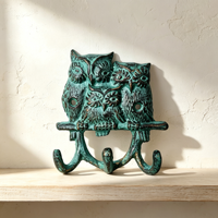 Porte-clés mural triple en fonte moderne, motif trois hiboux, fait main, décoratif, en métal, pour intérieur et extérieur, entrée de maison