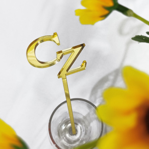 Tùy Chỉnh Vàng Gương Acrylic Uống Khuấy Monogram Tên Đám Cưới Khuấy Gậy Rượu Vang Thanh Cocktail Khuấy - Product Image 2