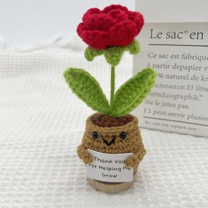 Poupée tournesol positive au crochet faite main avec carte, fleur en tricot en pot en forme de cœur de tournesol - Product Image 5