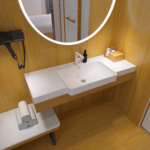 Lavabo Rectangular Moderno y Minimalista de Color Blanco con Lavabo de Piedra Artificial de Borde Ultrafino Ecológico para Baños de Hotel - Product Image 6