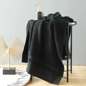 Customized Embroidery Logo Dark Black Towel Cotton Bath Custom Towels Large Hand Towel Sets