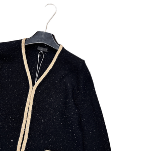 Contrast Trim Open Front Shimmer Knit Cardigan, Tailored Pocket Knit <b>Jacket</b> for Casual and Formal Wear - Product Image 5