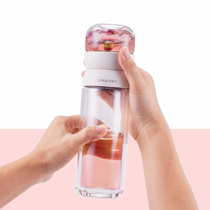 PINKAH 330 מ""ל נגד כוויות בקבוק זכוכית בורוסיליקט עם קיר כפול עם חליטת תה בודדת שתייה ישירה למבוגרים לסיורים - Product Image 2