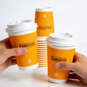Personalized 8Oz 12Oz 16Oz Wholesale <b>Disposable</b> Double Wall Ripple Wall Paper <b>Cups</b> With Lids for Hot Drinks - Product Image 1