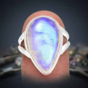 Natural Stone <b>Rainbow</b> Moonstone Pear Shape Bezel Setting Wedding Ring 925 Solid Sterling Silver Fine Gemstone Jewelry - Product Image 3