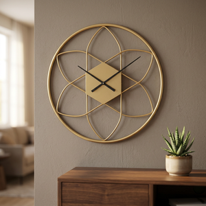Gold Plated Abstract Geometric <b>Wall</b> <b>Clock</b> Round Minimalist Quartz Analog <b>Silent</b> Hanging for Living Room - Product Image 1
